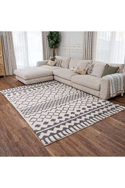 Handpicked Furniture سجادة مستطيلة بيضاء ناعمة للغاية على طراز بوهو، سجاد فائ...