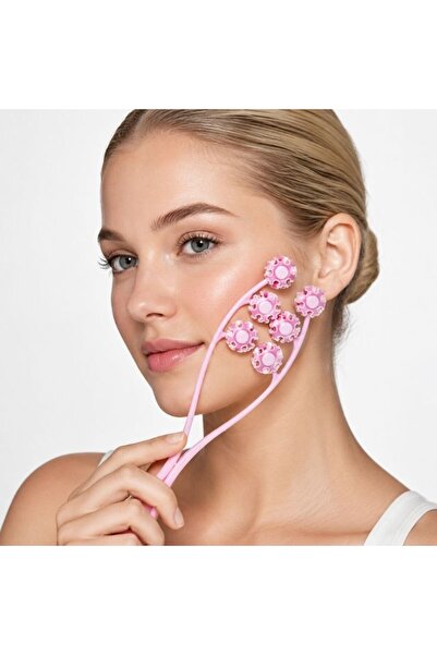idei Dispozitiv de Masaj Facial cu 6 Role Rotative, Roz, 23 cm, Definire Cont...