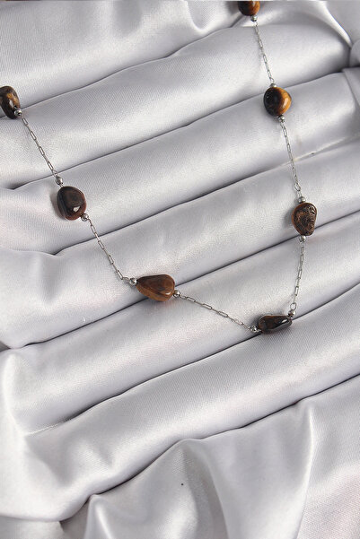OGHAMAY 316L Steel Silver Color Chain Brown Natural Stone Model Women's Necklace