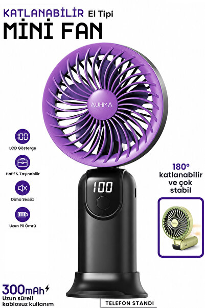EXENAR Şarjlı El Fanı 5 kademeli Telefon Standlı Mini Vantilatör 300mAh 180° ...