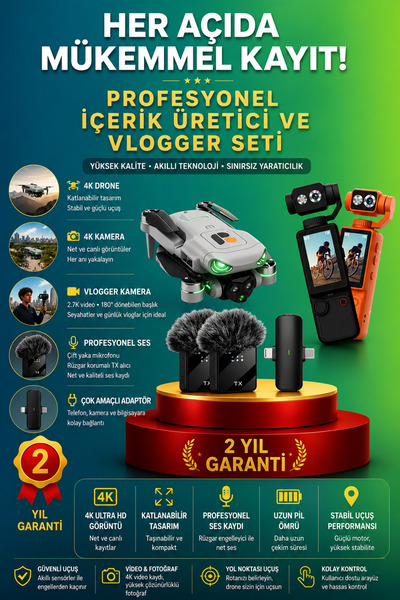 SAYARMARKT Premium İçerik Üretici Kiti - 4K Gimbal Kamera, Ekranlı Drone ve Ç...