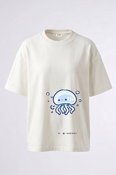 Anetos Tricou supradimensionat alb din bumbac cu imprimeu pe spate cu design ...
