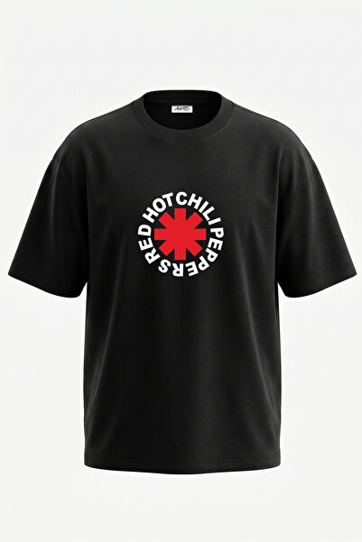 Anetos Tricou oversize negru din bumbac cu imprimeu pe spate RHCP Design