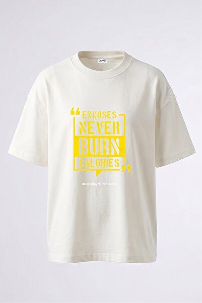 Anetos Tricou oversize alb din bumbac imprimat pe spate No Excuses Design