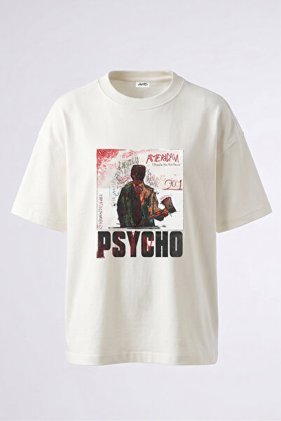 Anetos American Psycho_1 dizajn, pamučna bela oversize majica sa štampanim le...