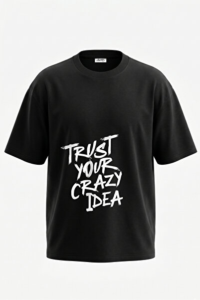 Anetos تي شيرت أسود كبير الحجم من القطن مطبوع من الخلف بتصميم Crazy Idea