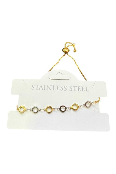 OGHAMAY Gold Color Round Yellow White Chain Elevator Steel Bracelet - 3607