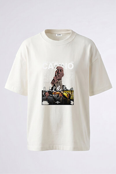 Anetos Tricou supradimensionat din bumbac alb cu imprimeu pe spate Casino Rob...