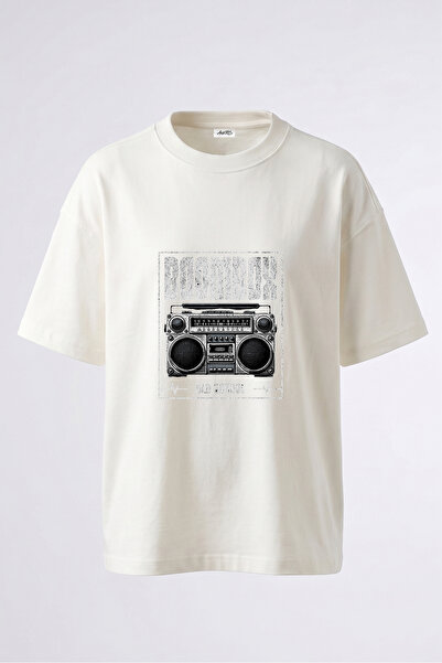 Anetos Tricou oversize alb din bumbac cu imprimeu pe spate Boombox Oldschool ...