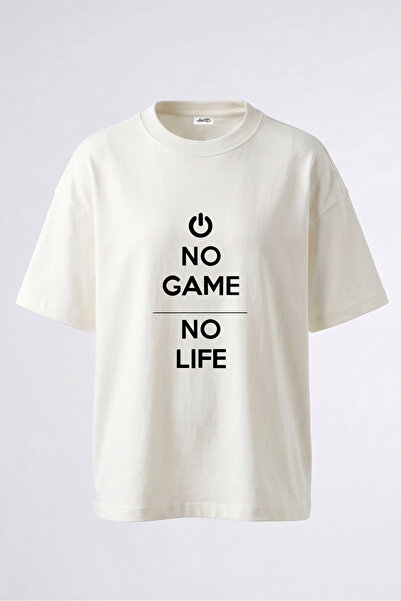 Anetos Tricou supradimensionat alb din bumbac cu imprimeu pe spate No Game No...