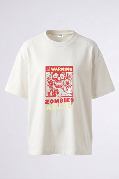 Anetos Tricou oversize alb din bumbac cu imprimeu pe spate cu design Zombie S...