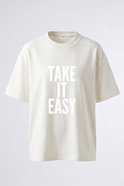 Anetos Tricou supradimensionat alb din bumbac imprimat pe spate Take It Easy ...