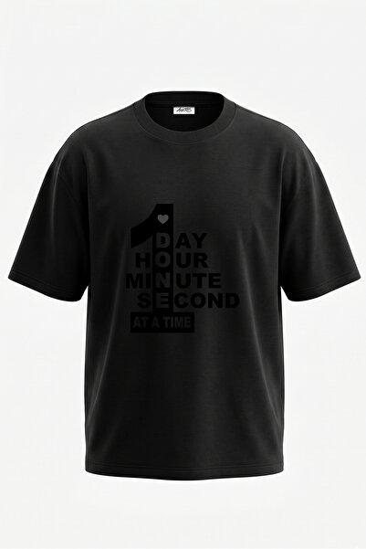 Anetos Tricou oversize negru din bumbac cu imprimeu pe spate One At A Time De...