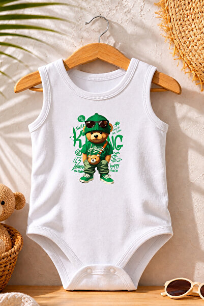 Pamuk Saray 100% Cotton Summer Printed Bodysuit Athlete Zero Sleeve Green Coo...