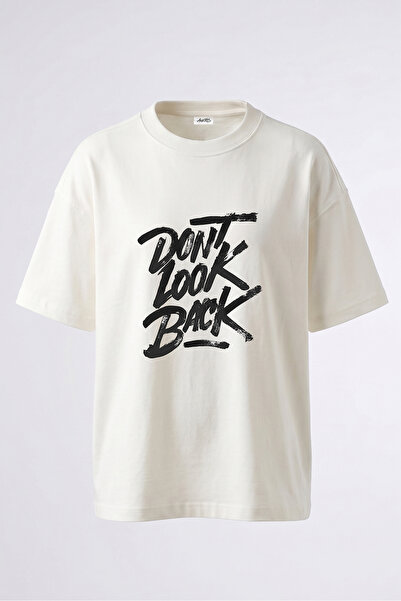 Anetos Tricou oversize alb din bumbac cu imprimeu pe spate Brush Lettering De...
