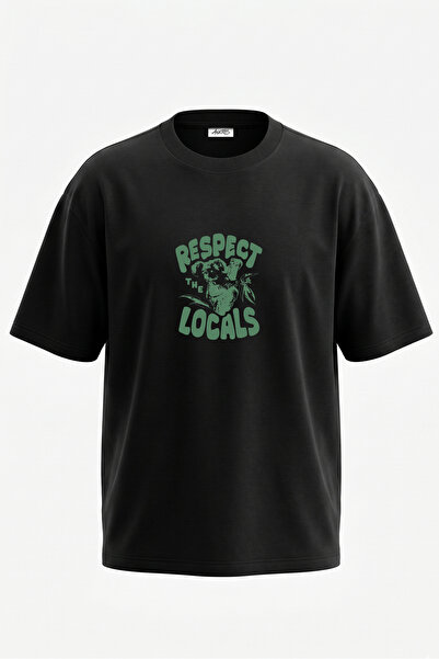 Anetos Tricou oversize negru din bumbac cu imprimeu pe spate Koala Design