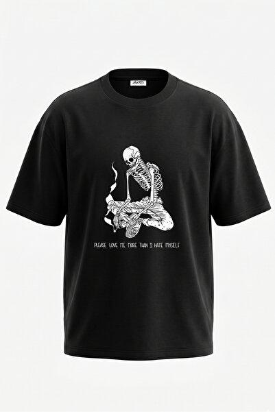Anetos Tricou supradimensionat negru din bumbac cu imprimeu pe spate cu desig...