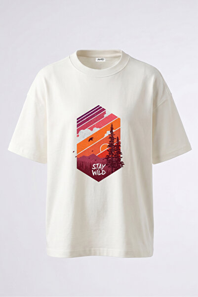 Anetos Tricou supradimensionat alb din bumbac cu imprimeu pe spate, design Re...