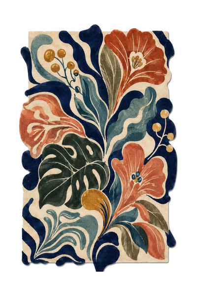 Rugs Modern Halı SDT Özel Kesim Tropikal Yaprak ve Çiçek Desenli Krem Dokuma ...