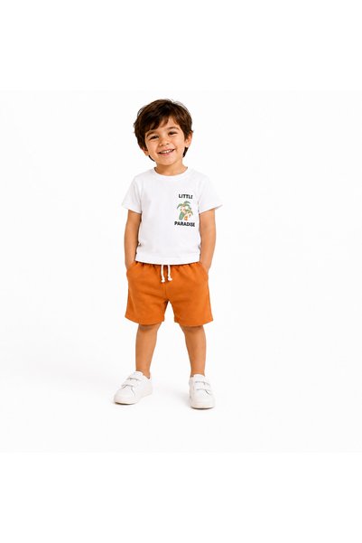 TucanKids Boys' Summer T-Shirt and Shorts Set 100% Cotton White Brick 2-Piece...