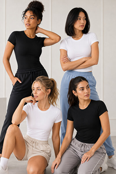 Loule Women's Crew Neck Short Sleeve 4-Pack Basic T-Shirt - Cotton & Modal St...