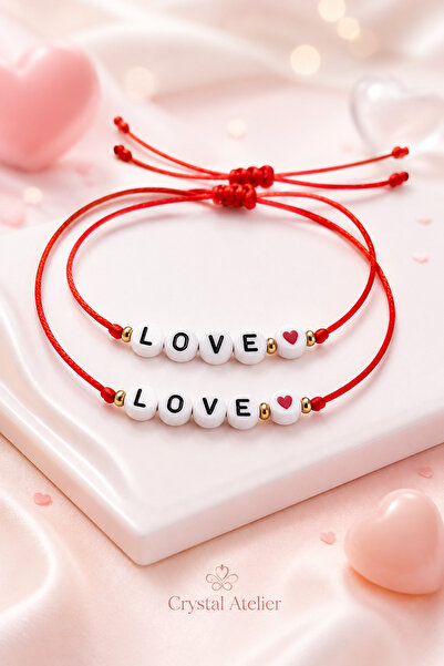 Crystal Atelier Red Rope Love Written Heart 2-Piece Couple Lover Bracelet