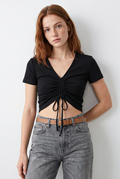silver&fashion ön büzgü detsylı crop atlet
