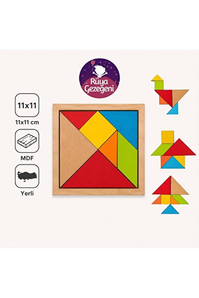 Rüya Gezegeni Wooden Toys Doğal Ahşap Eğitici Oyuncak 7 Parça Orta Tangram 11...