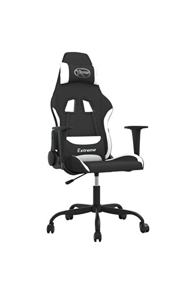vidaxl Scaun de gaming cu masaj, negru și alb, material textil