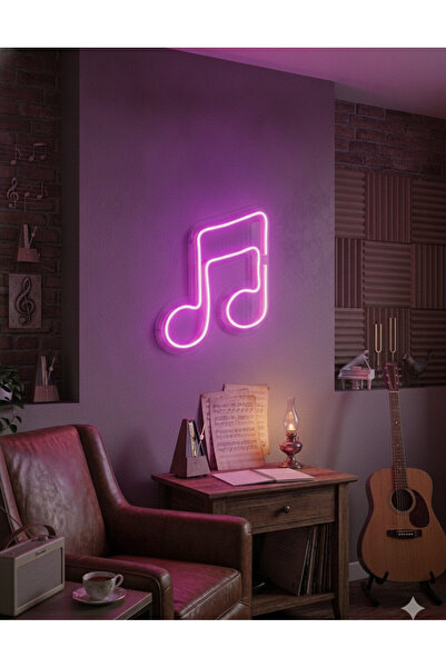 STUDYO YORA Mor Müzik Notası LED Neon Tablo | Aydınlatmalı Müzik Temalı Duvar...