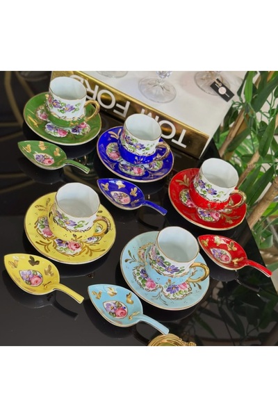 BY.RAYKA PORSELEN El Dekor Saray Pati Porcelain Hand-Painted 6-Piece Cup and ...