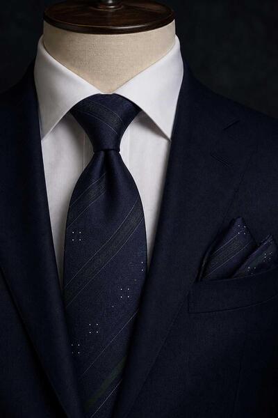 Kravatkolik Navy Blue Plum Line Pattern Classic Tie with Handkerchief Kk13743