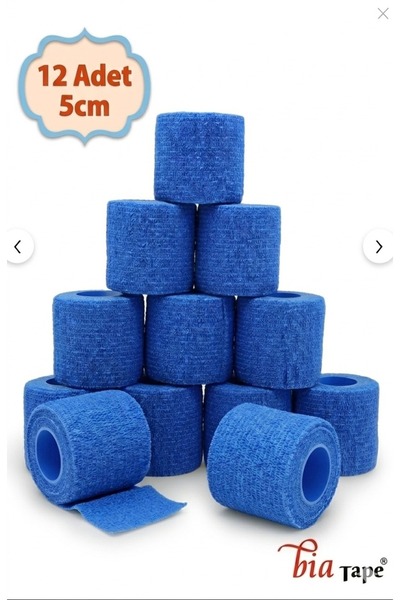 BiaTape 12 Adet Elastik Kendinden Yapışkanlı Coban Bandaj 5 cm Mavi Renkli Ko...