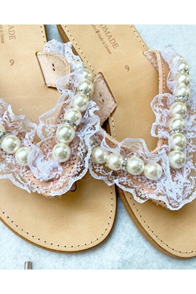 Handmade Δερμάτινα Σανδάλια Ρομαντικά Μαργαριτάρια