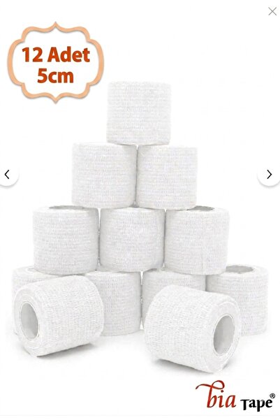 BiaTape 12 Adet Elastik Kendinden Yapışkanlı Coban Bandaj 5 cm Beyaz Renkli K...