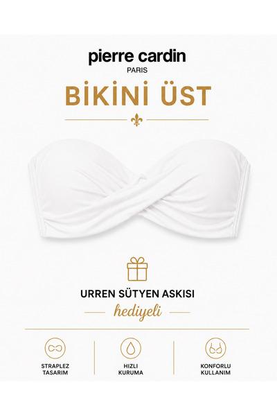 Pierre Cardin Straplez Bikini Üstü — Hızlı Kuruma Etkili, Push-Up Dolgulu, To...