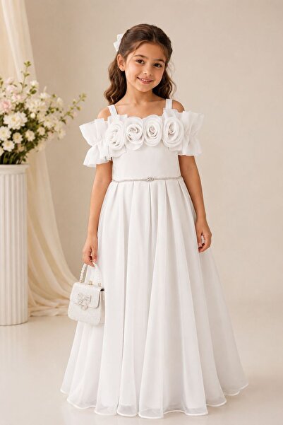 Minigimin Cicileri My Little Girl's Cicileri Off-The-Shoulder Floral Embroide...