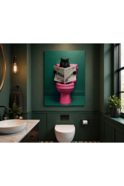 EvimeTablo Komik Kedi Kanvas Tablo – Gazete Okuyan Siyah Kedi Modern Tuvalet ...
