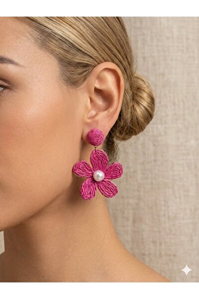 LuneraDesign Pink Flower Figured Pearl Dangle Earrings for Women Summer Styli...