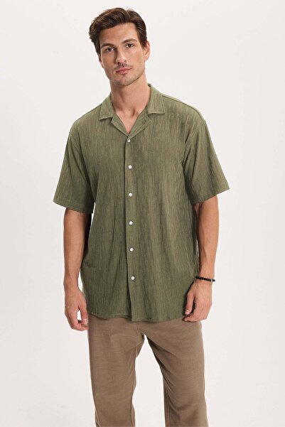 Tudors Men's Relax Fit Comfortable Cut Short Sleeve Knitted Patterned Khaki S...