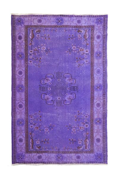 KilimCo. Mor Renk Vintage Çiçek Desenli Isparta Halısı 160x260 cm (4.16 m²)