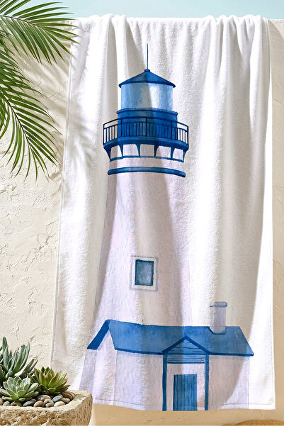 Evimde Bambaşka Prosop de plajă Lighthouse Marine - Prosop minimalist albastr...