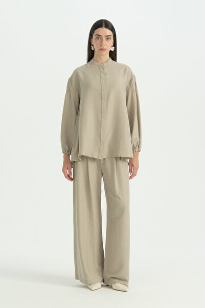 Nihan Ribbed Sleeves Lyocell Tunic - Stone