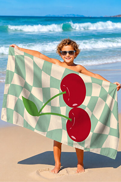 Evimde Bambaşka Plažni peškir sa šarom u retro stilu sa temom trešnje - moder...