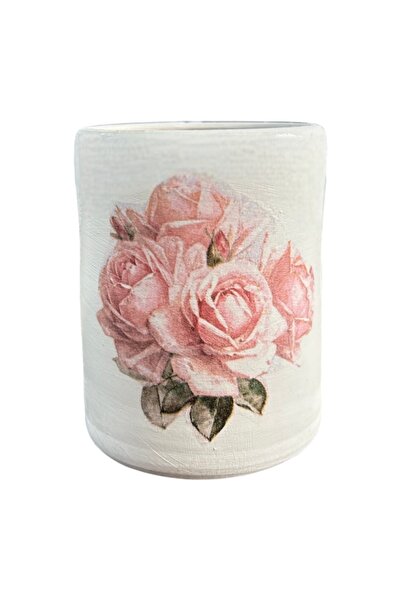 Ceramica Martinescu Vaza alba cu buchet de trandafiri, din ceramica, handmade...