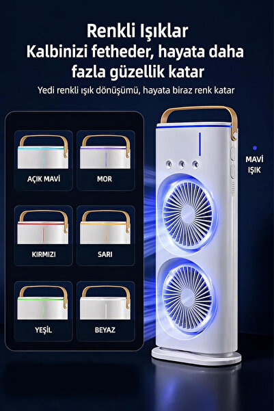 Happy Owl Şarjlı Mini Klima - Buzlu Vantilatör – RGB LED Işıklı, Uzaktan Kumandalı, Su ve Buz Etkili Serinletici Fan | Güçlü Spiral Kanat, Sessiz Motor, Uzun Menzilli Rüzgar, 2 Yıl Garanti