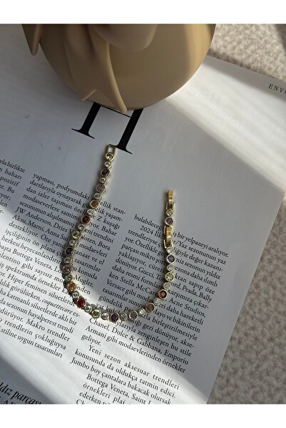 Staınless Renkli taşlı 14 k gold renk bileklik