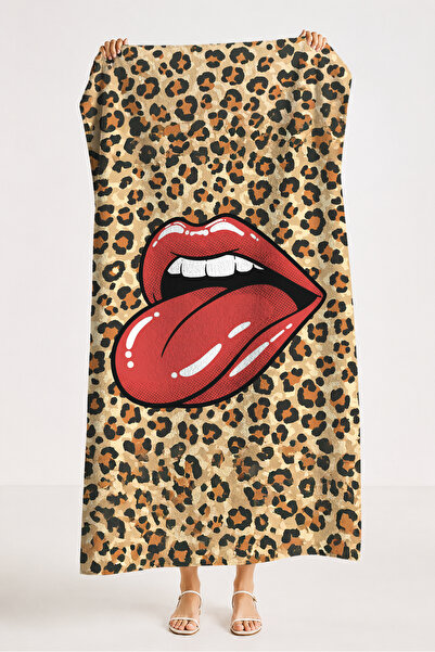 Evimde Bambaşka Prosop de plajă cu imprimeu leopard - Pop Art Modern Roșu Bej...