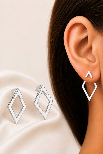 The Collection Geometrik Tasarımlı Gümüş Küpe