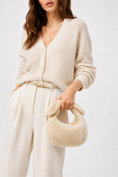 Moda Lime Cream Plush Textured Soft Design Women's Shoulder Bag Stylish Acces...
